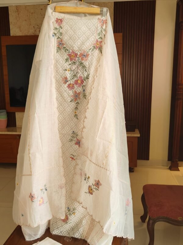Pure mul chanderi aari work kurta