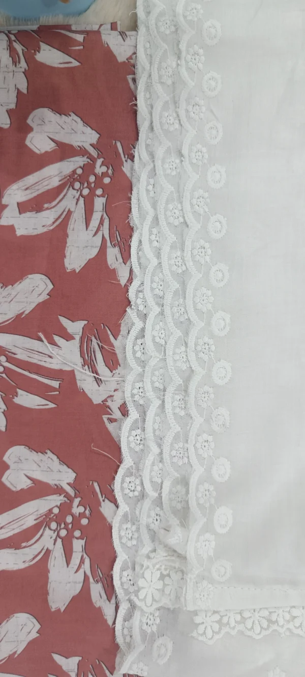Light Brown Mul Cotton Suit with Designer white Dupatta and Bottom - Image 4