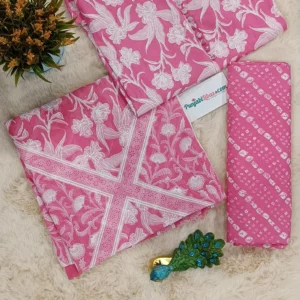 Pink White Cotton Printed Suit