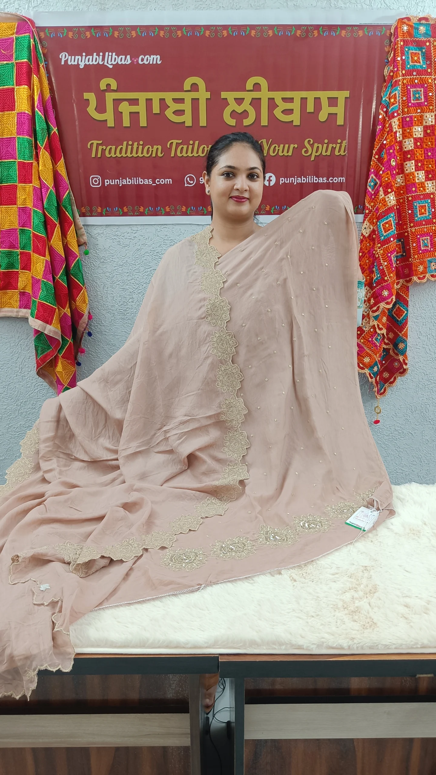 Premium Georgette Beige Gold Handcrafted Embroidered Unstitched Suit