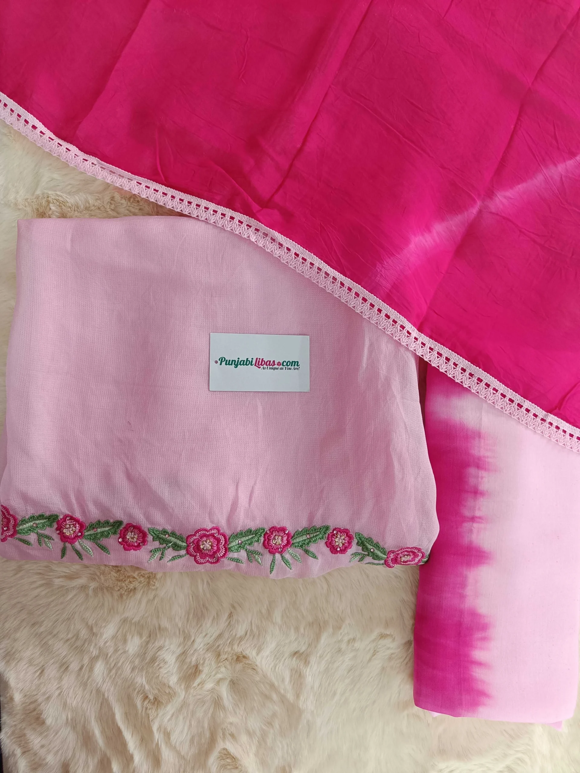 Burberry | Pink & Magenta | Tie-Dye & Embroidered Elegance | Unstitched Suit