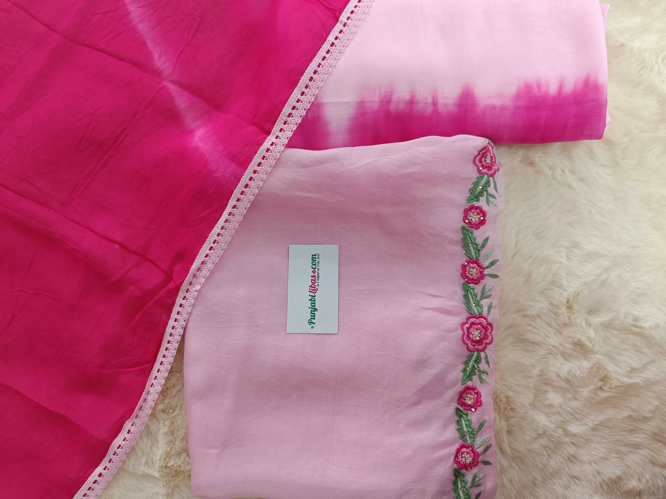 Burberry | Pink & Magenta | Tie-Dye & Embroidered Elegance | Unstitched Suit