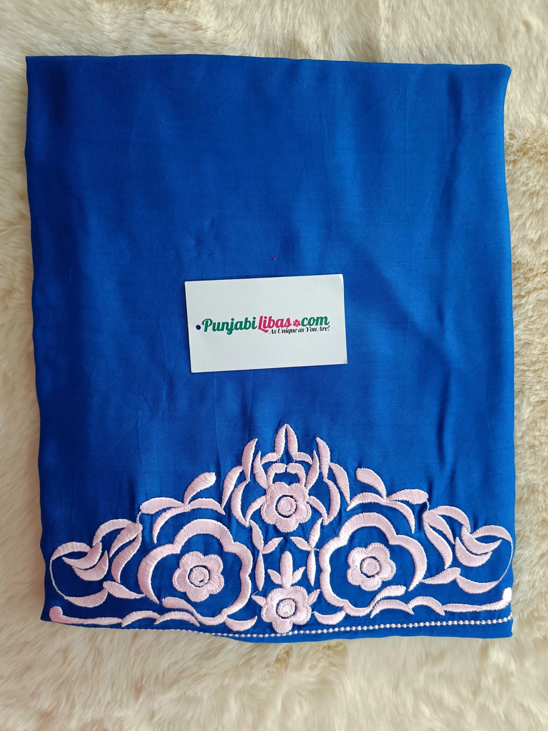 Burberry Fabric | Royal Blue & Pink Ethnic Suit | Thread Embroidered Floral Design | Unstitched Suit