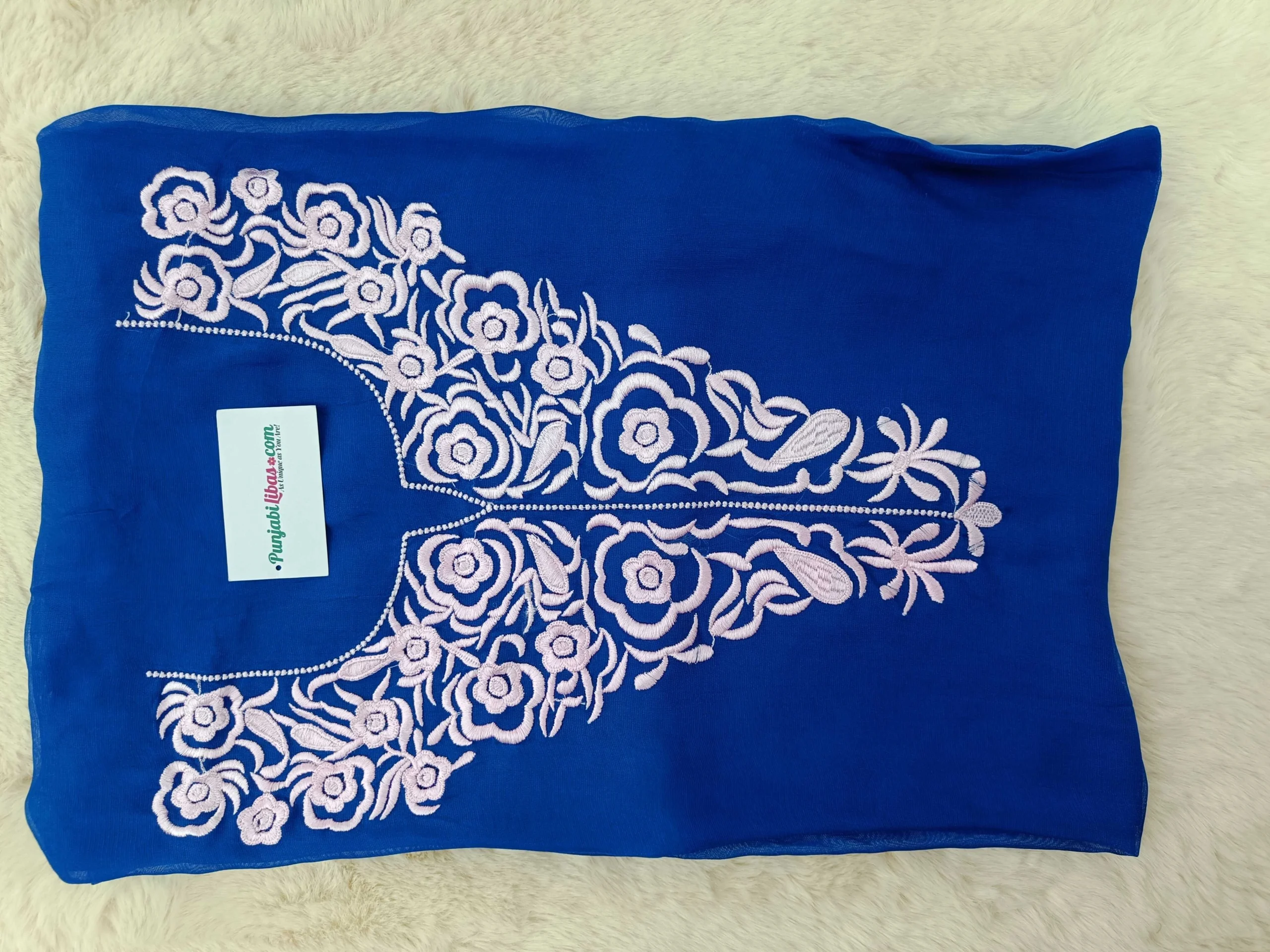 Burberry Fabric | Royal Blue & Pink Ethnic Suit | Thread Embroidered Floral Design | Unstitched Suit