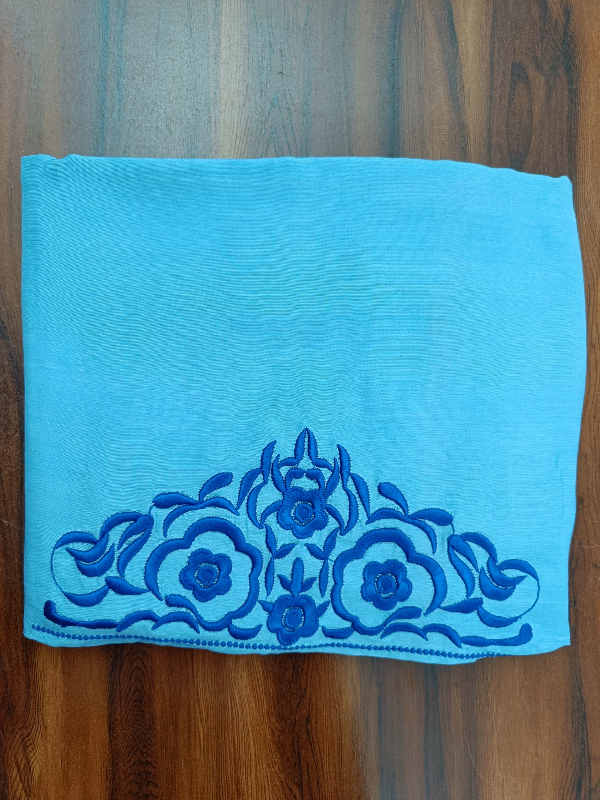 Burberry Fabric | Sky Blue & Royal Blue Ethnic Suit | Thread Embroidered Floral Design | Unstitched Suit
