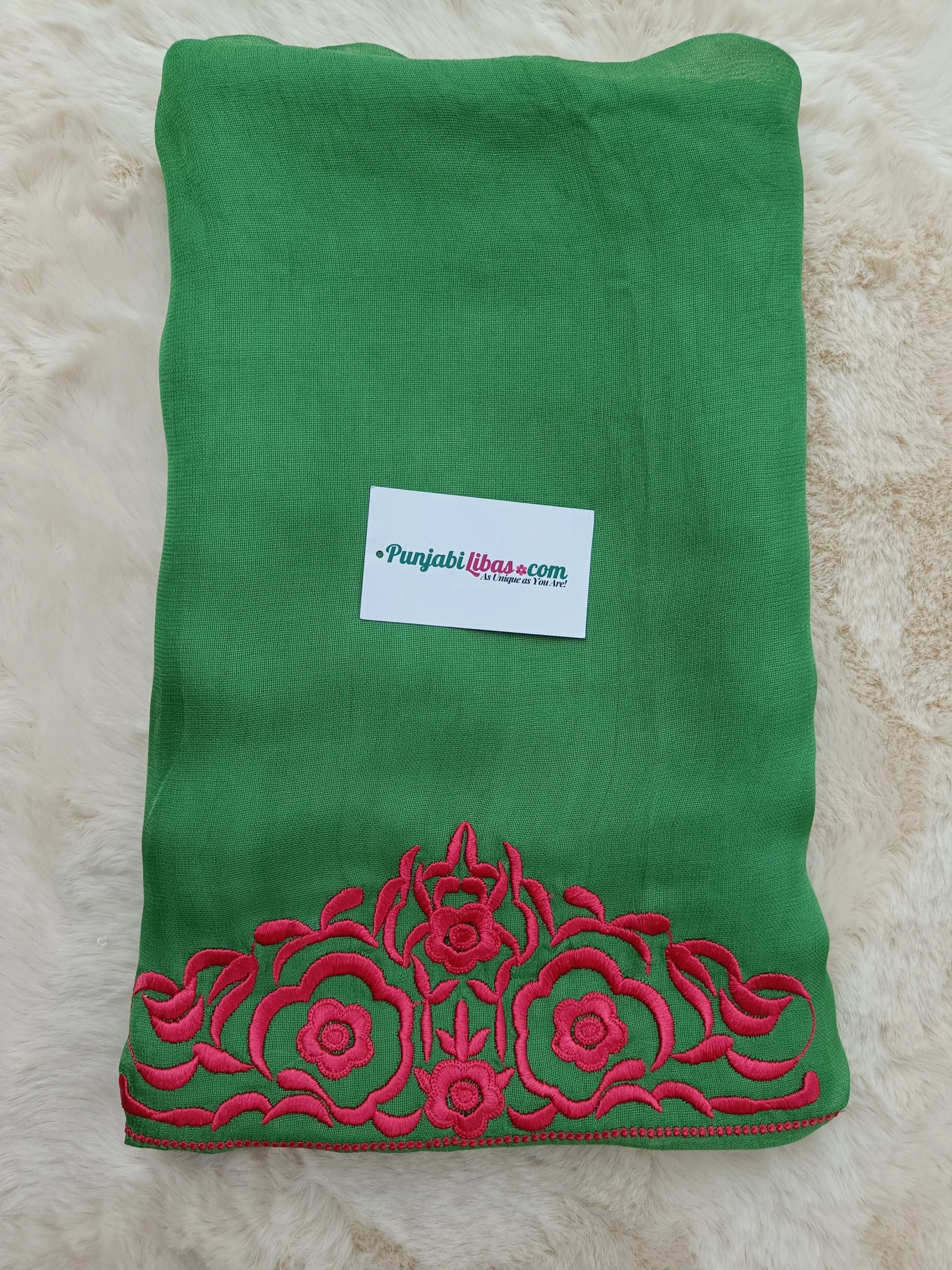 Burberry Suit | Green & Red Ethnic Suit | Thread Embroidered Floral Design | Unstitched - Image 2