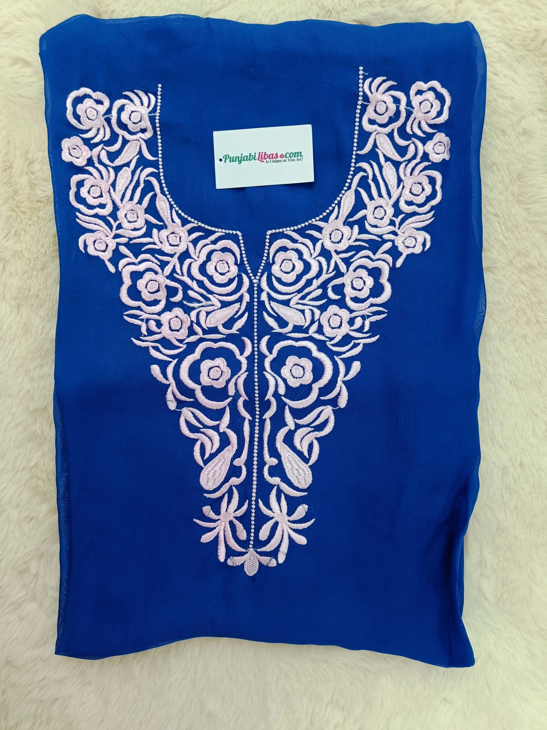 Burberry Fabric | Royal Blue & Pink Ethnic Suit | Thread Embroidered Floral Design | Unstitched Suit