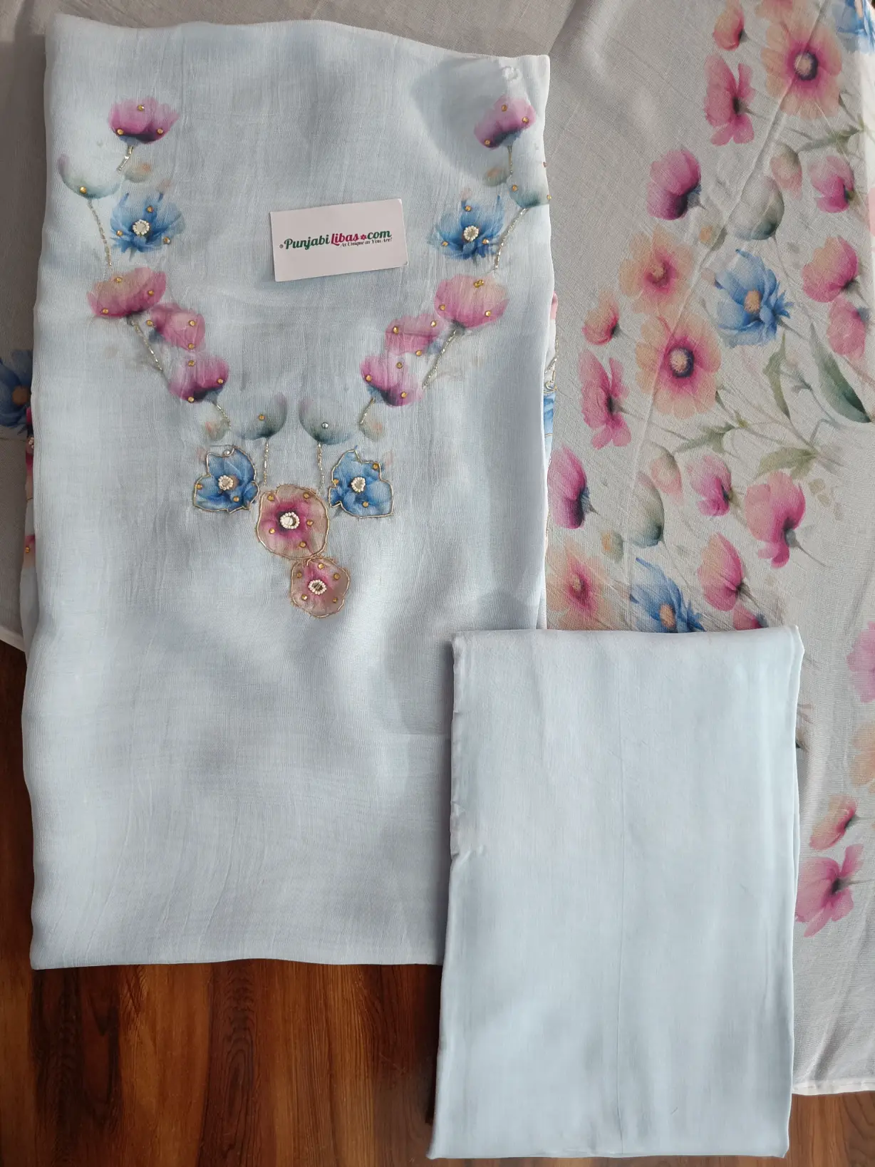 Unstitched Burberry Suit Light Sky Blue (3)