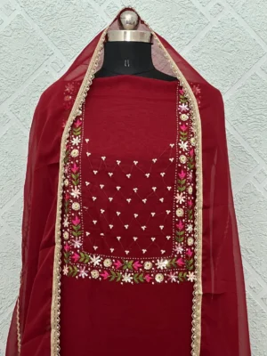 Organza Deep Maroon Embroidered Unstitched Suit