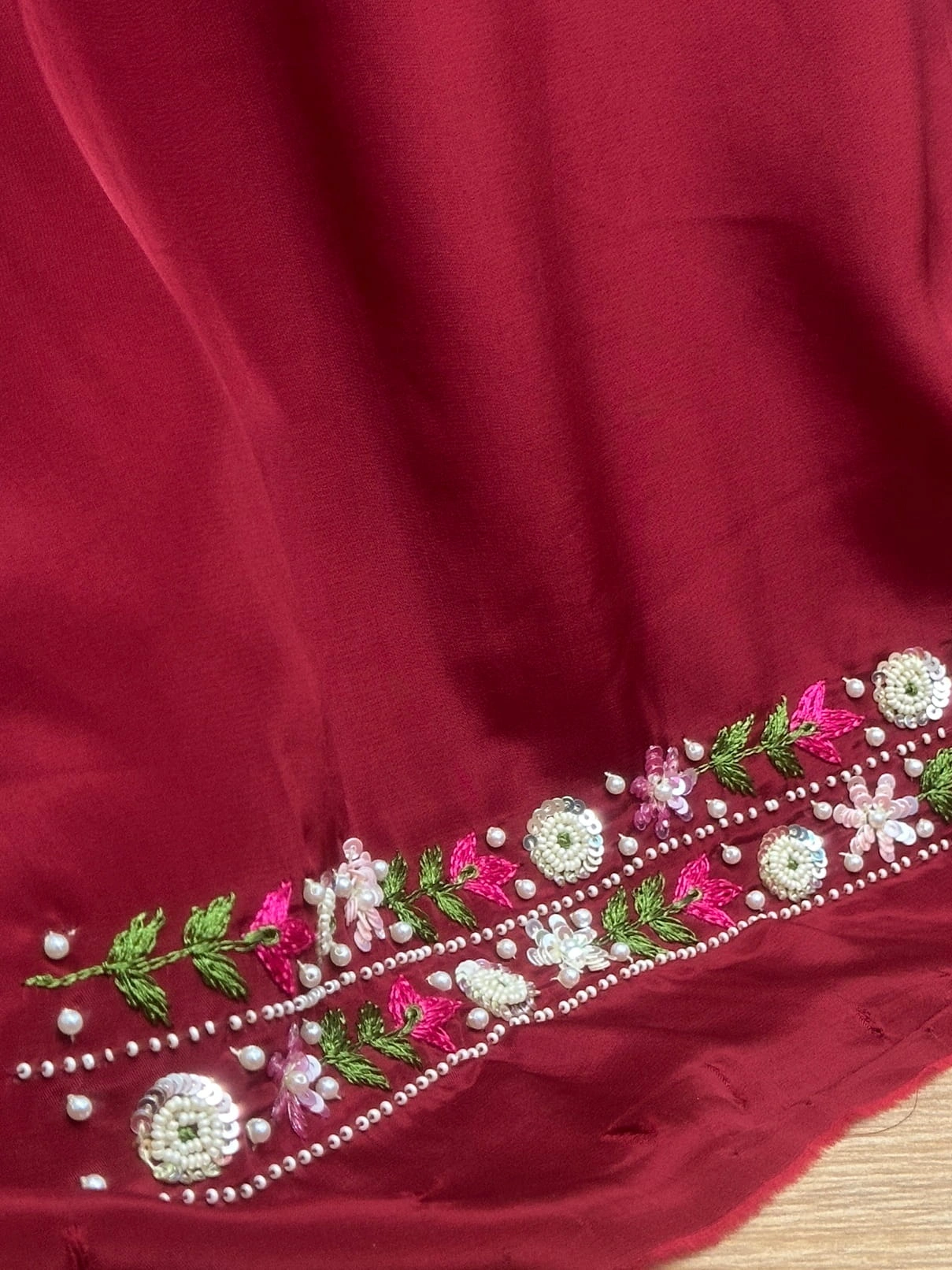 Organza Deep Maroon Embroidered Unstitched Suit