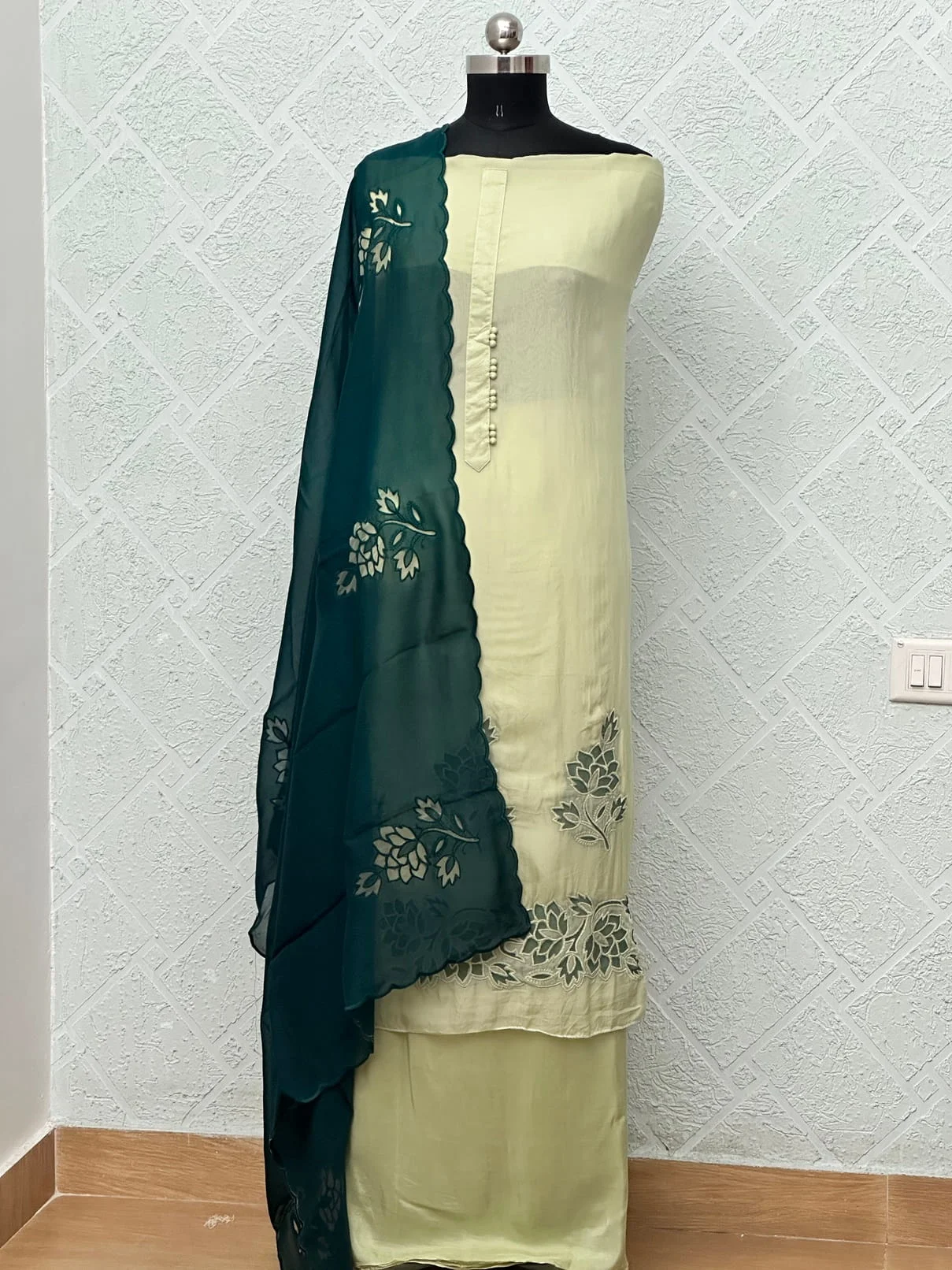 Organza Unstitched Suit with Cutwork