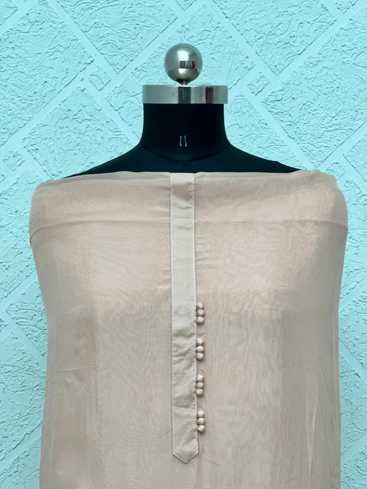 Self Organza with Cutwork Unstitched Suit Beige & Rust Embroidered - Image 2