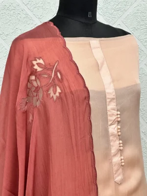Organza with Cutwork Peach & Maroon Embroidered Unstitched Suit
