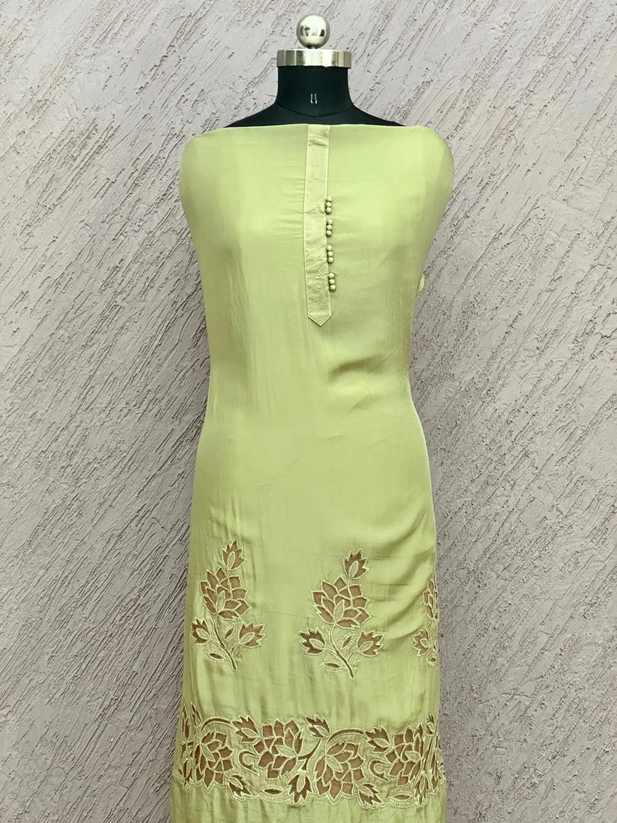 Organza with Cutwork Unstitched Suit Green & Rust-Orange - Image 4