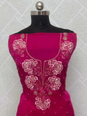 Magenta Viscose Organza Unstitched Suit