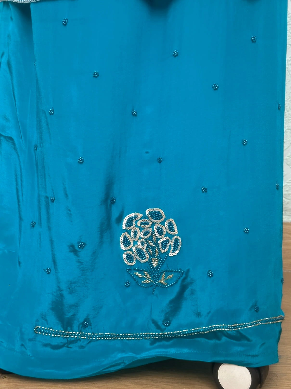 Viscose Organza Royal Blue Floral Embroidered Unstitched Suit - Image 3