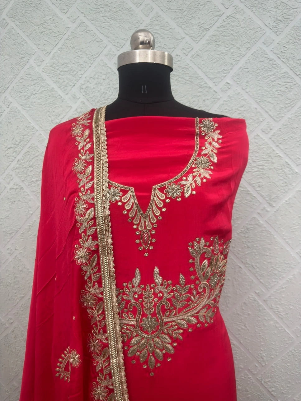 Pure Crave Red Embroidered Unstitched Suit | Traditional Indian Wear