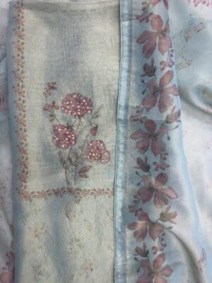 Shimmer Unstitched Suit Light Blue Floral Embroidery