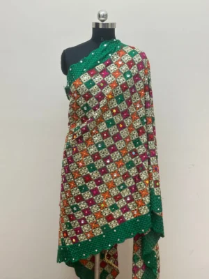 Semi Chinnon Multicolor Mirror Work Phulkari Dupatta