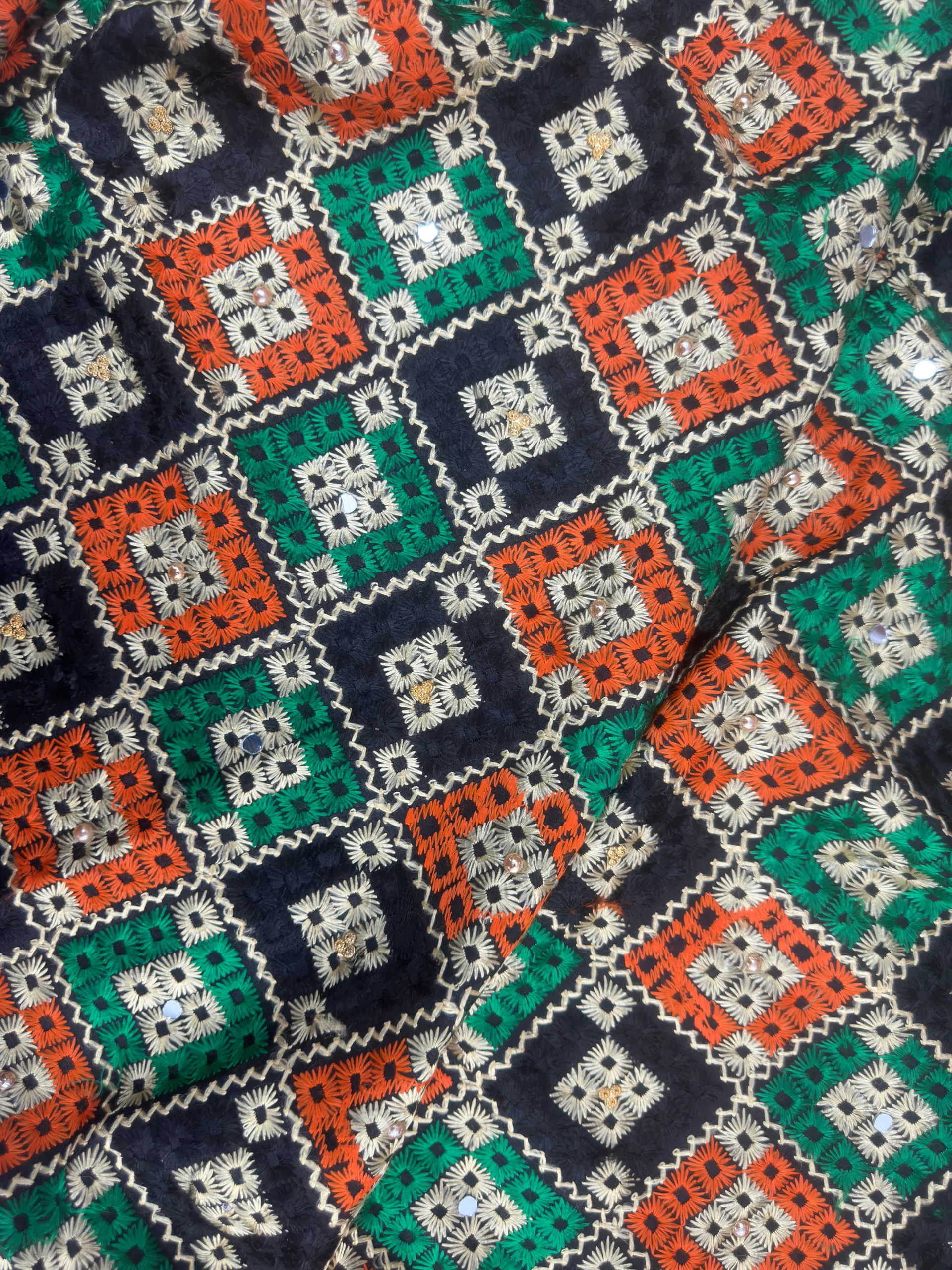 Semi Chinnon Phulkari Dupatta with Mirror Work - Image 3