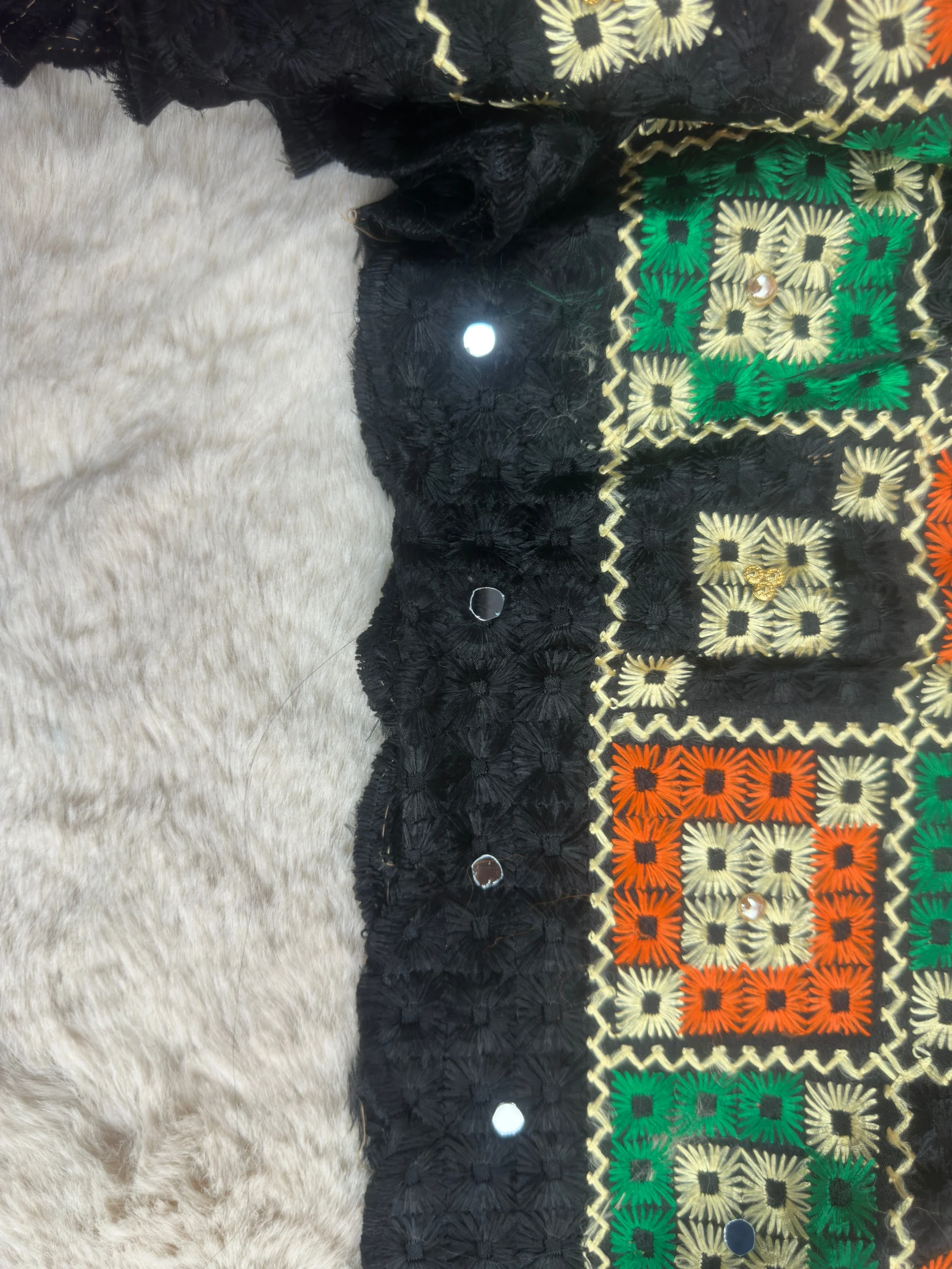 Semi Chinnon Phulkari Dupatta with Mirror Work - Image 2