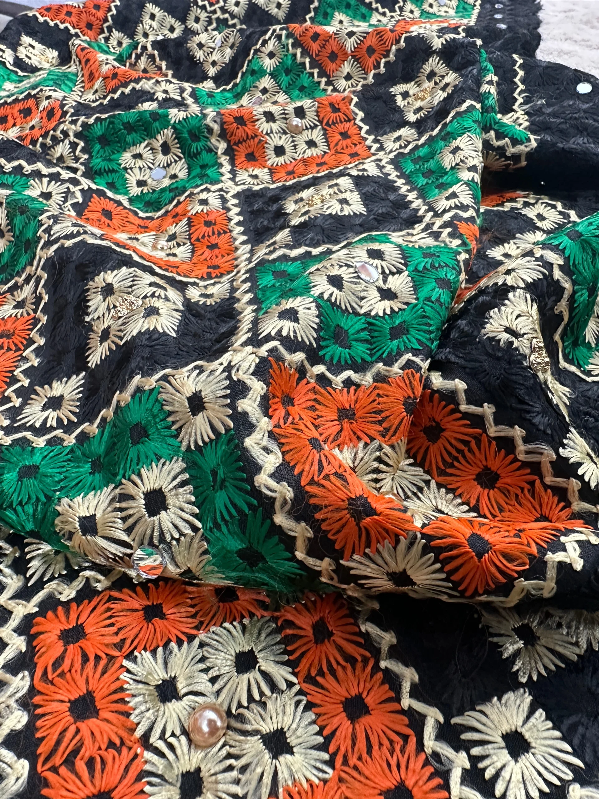 Semi Chinnon Phulkari Dupatta with Mirror Work - Image 4