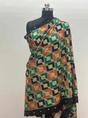 Semi Chinnon Phulkari Dupatta with Mirror Work 