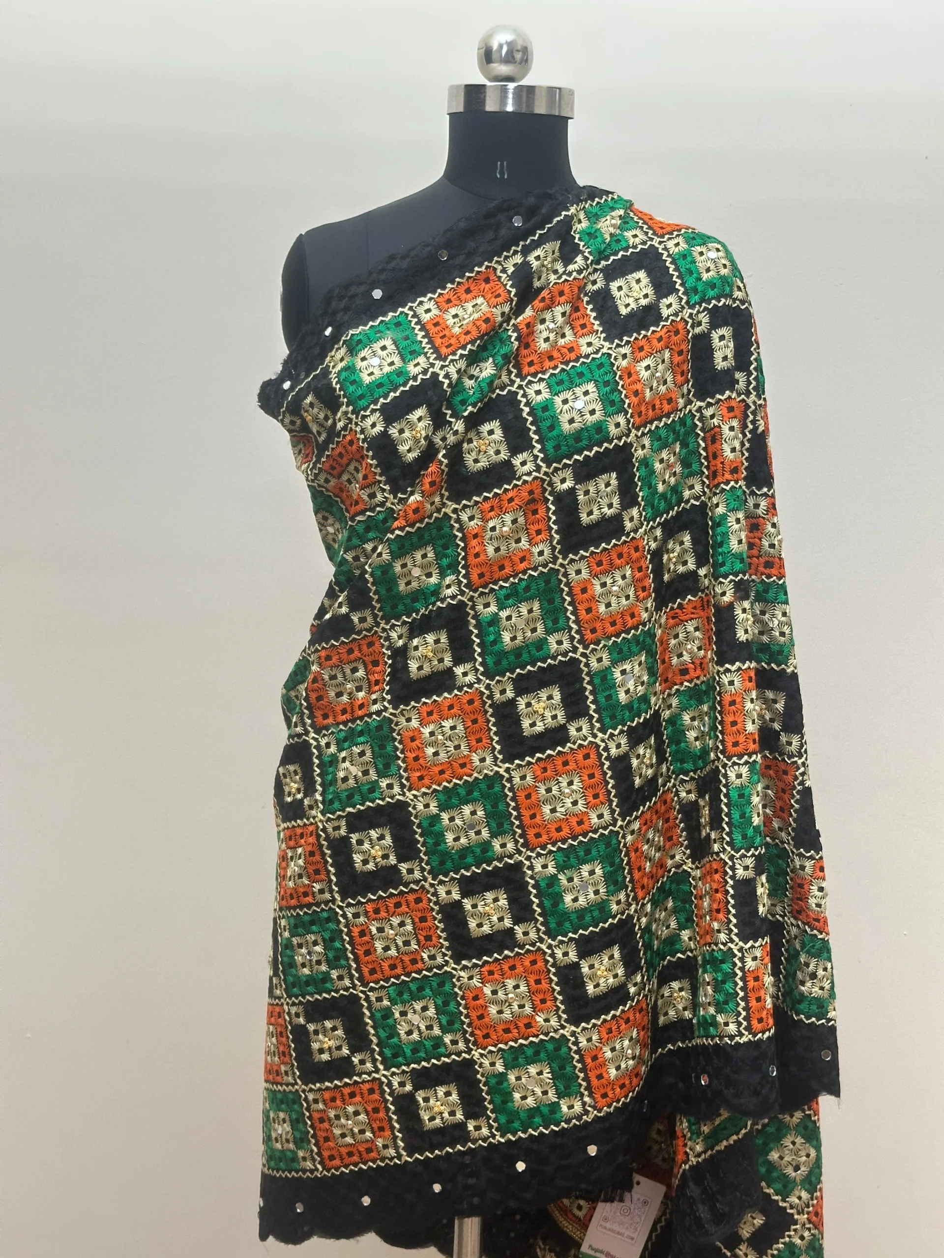 Semi Chinnon Phulkari Dupatta with Mirror Work