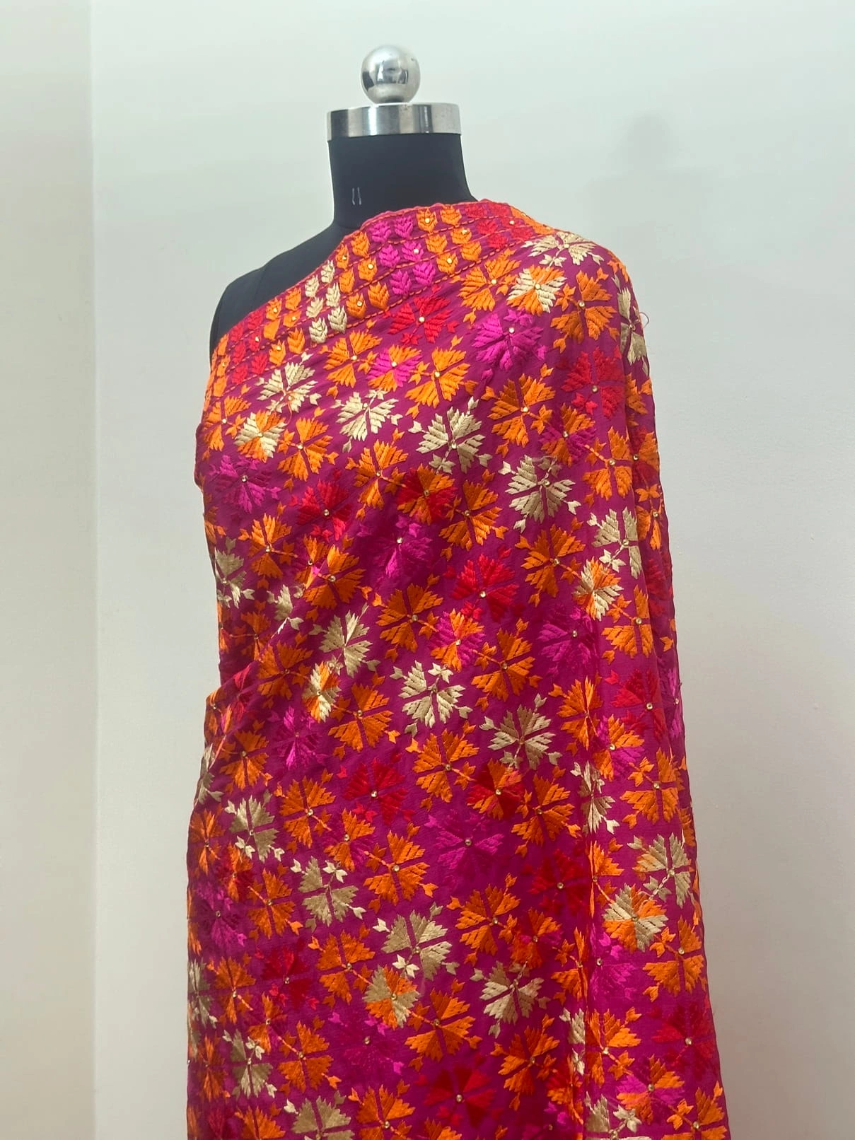 Chinnon Phulkari Full Baag with Stone Work in Magenta
