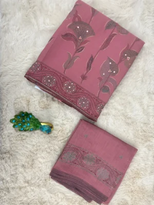 Cotton Unstitched Suit Maroon Rose Embroidery