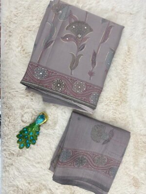 Cotton Lavender & Maroon Embroidered Floral Unstitched Suit