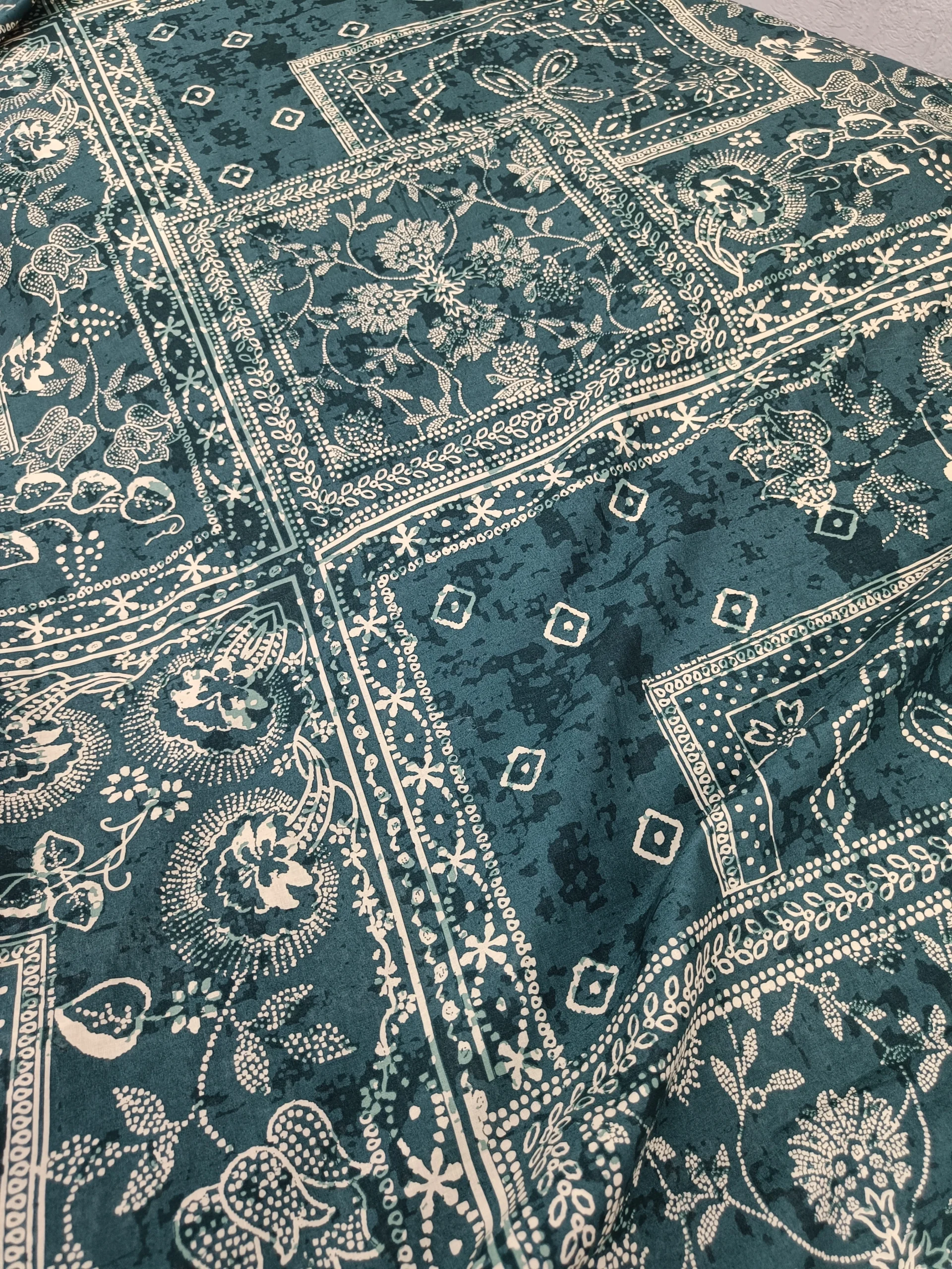 Cotton Unstitched Suit Dark Green White Printed Fabric