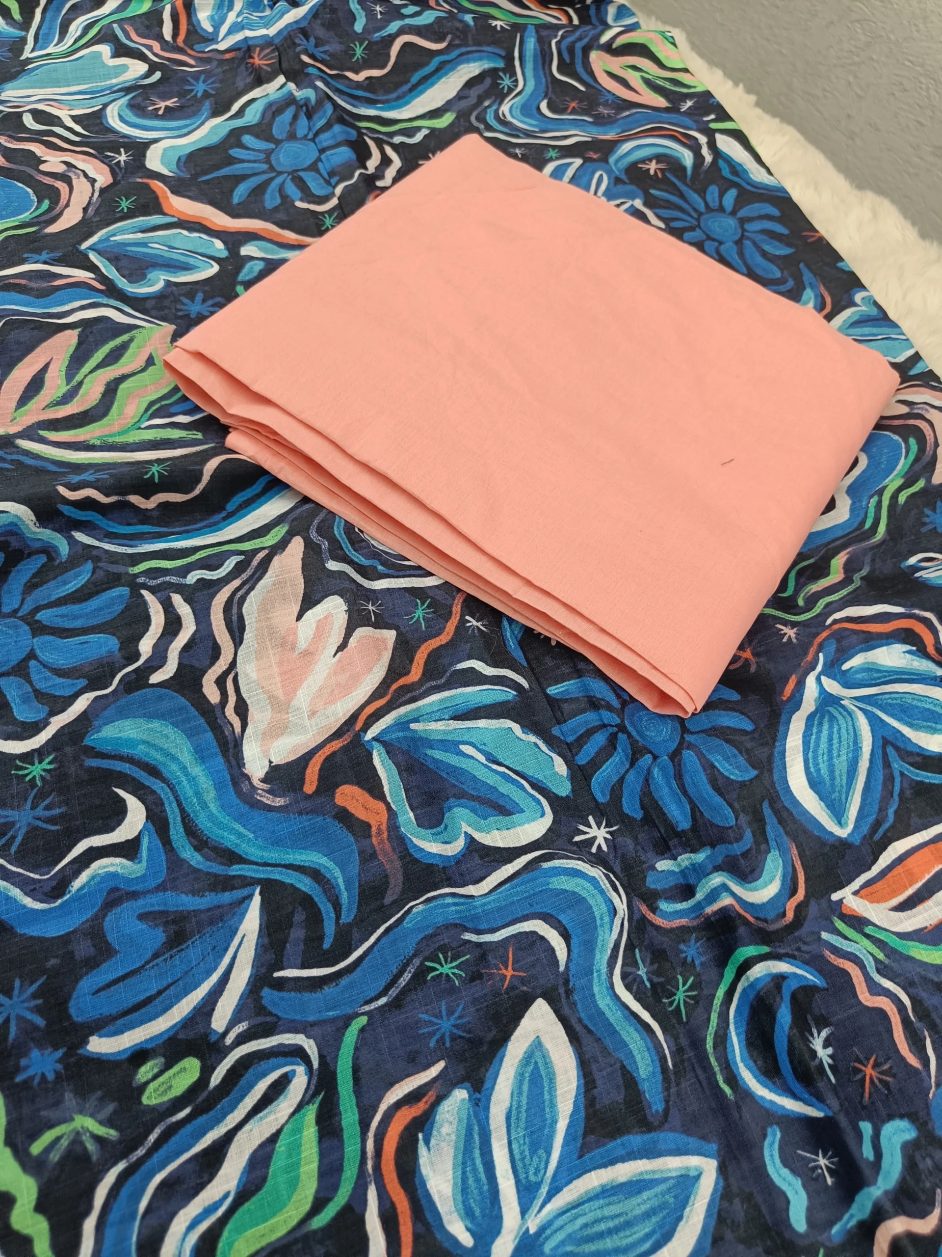 Cotton Unstitched Suit Pink Multicolor Printed Pattern