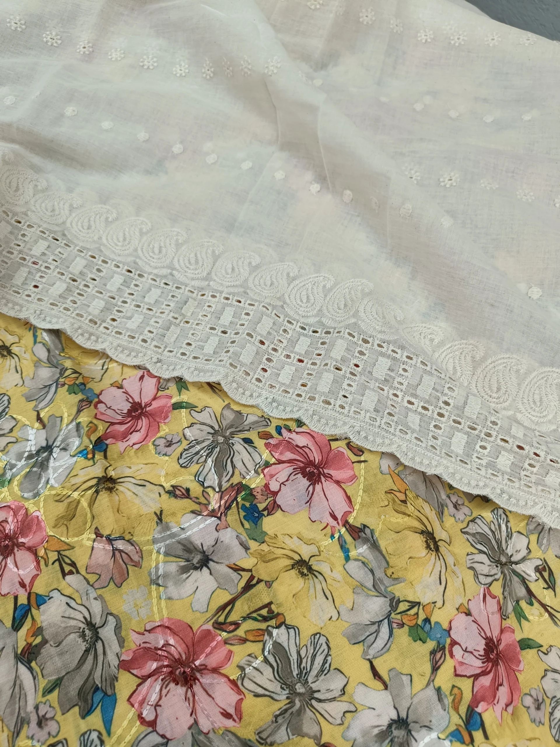 Cotton Fabric | White & Multicolor Floral Suit | Printed Pattern | Unstitched Suit - Image 3