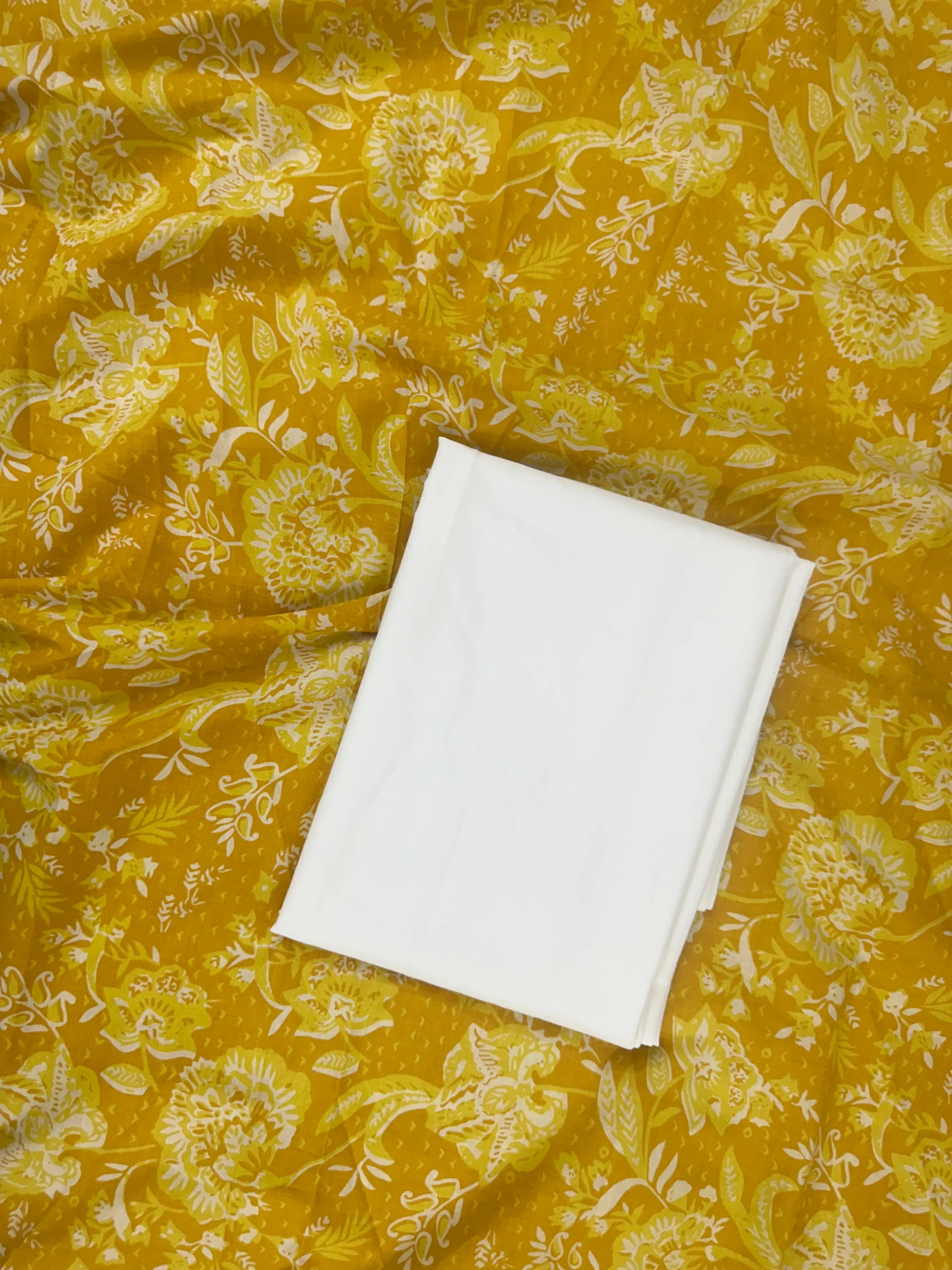 Cotton Unstitched Suit White Yellow Floral Printed