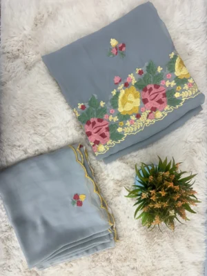 Georgette Light Blue Floral Embroidery Unstitched Suit