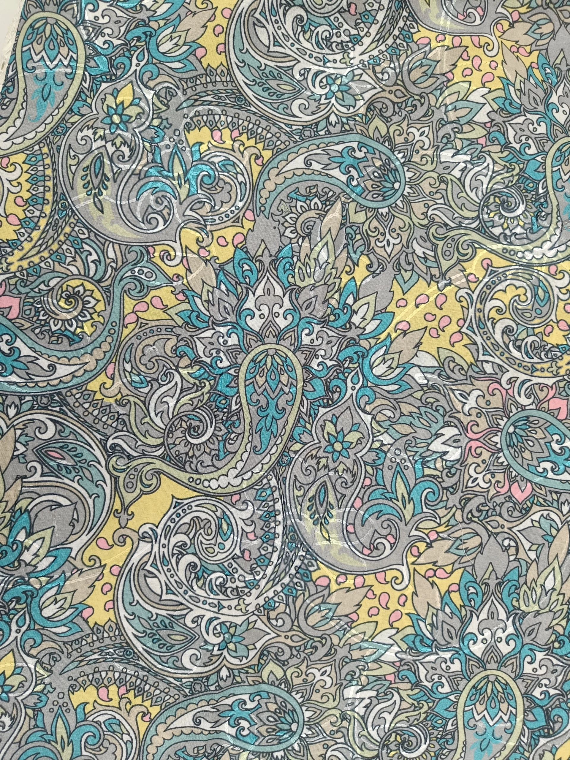 Cotton Fabric | White & Multicolor Paisley | Printed Embroidery | Unstitched Suit - Image 2