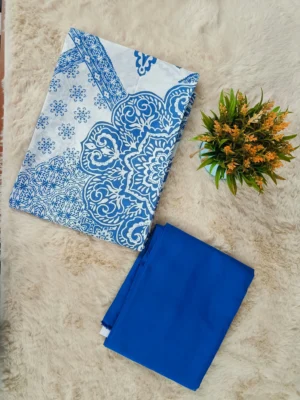 Cotton Fabric Blue & White Floral Printed Unstitched Suit