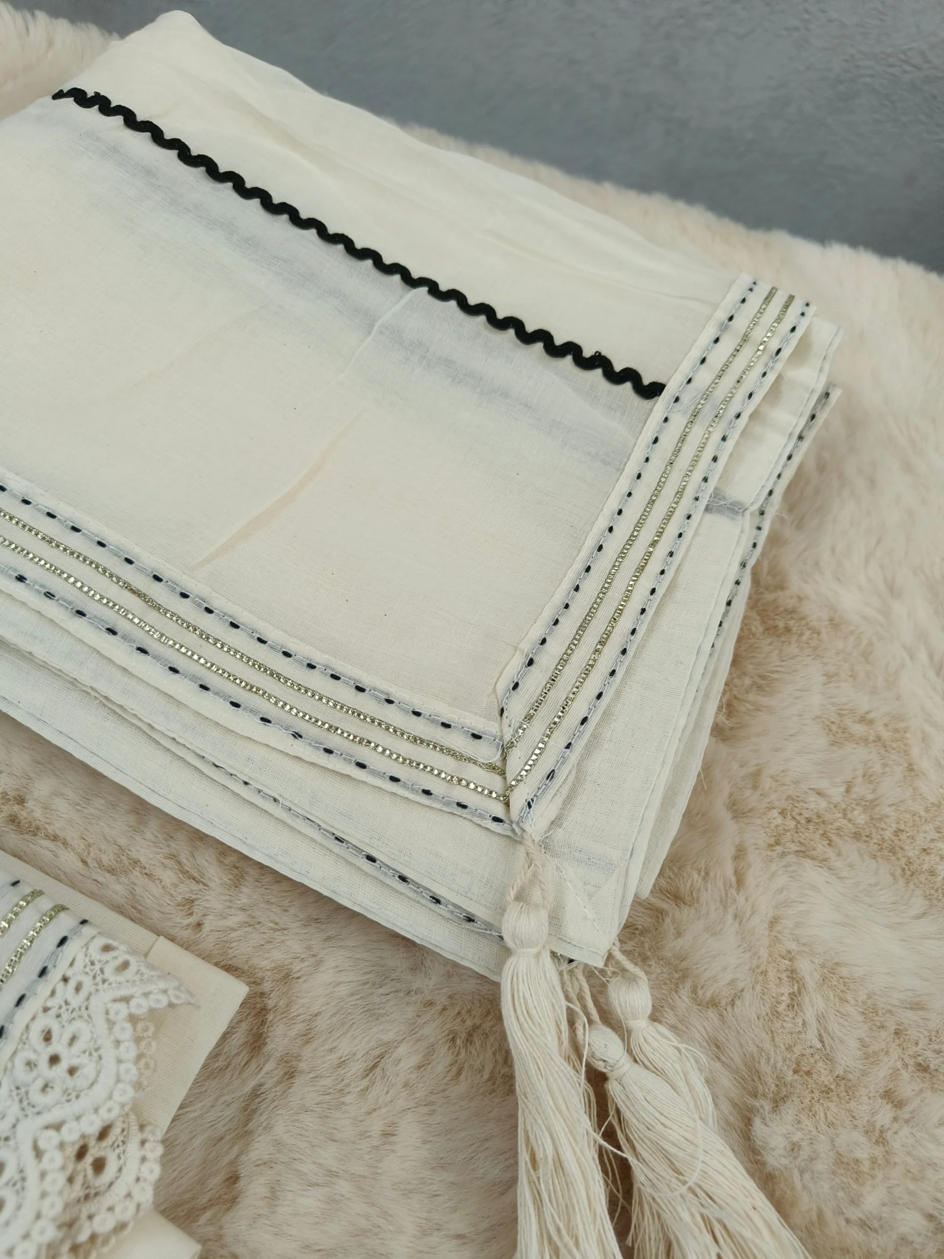 Cotton | Cream & Black | Pakistani Embroidery | Unstitched Suit - Image 3