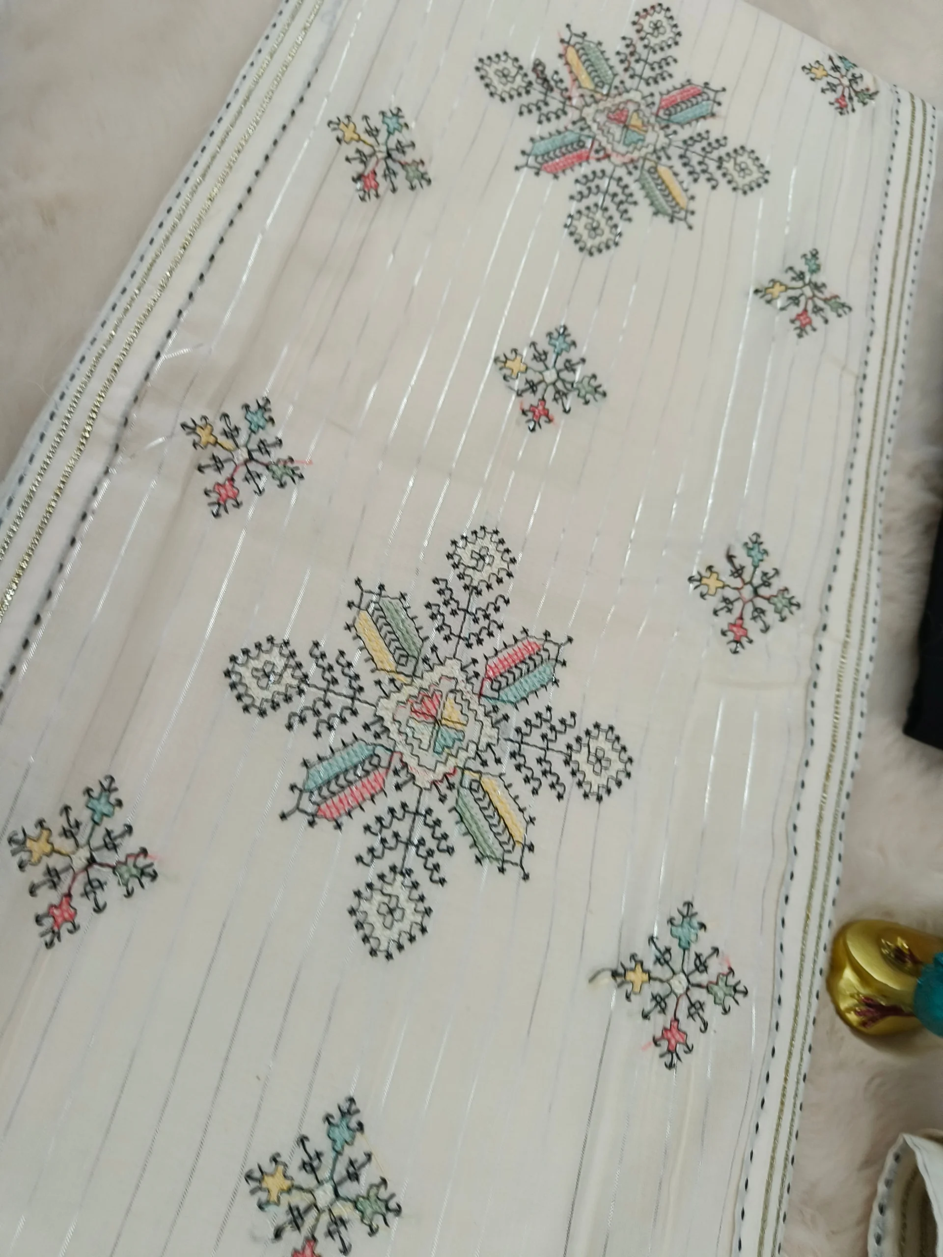 Cotton | Cream & Black | Pakistani Embroidery | Unstitched Suit - Image 4