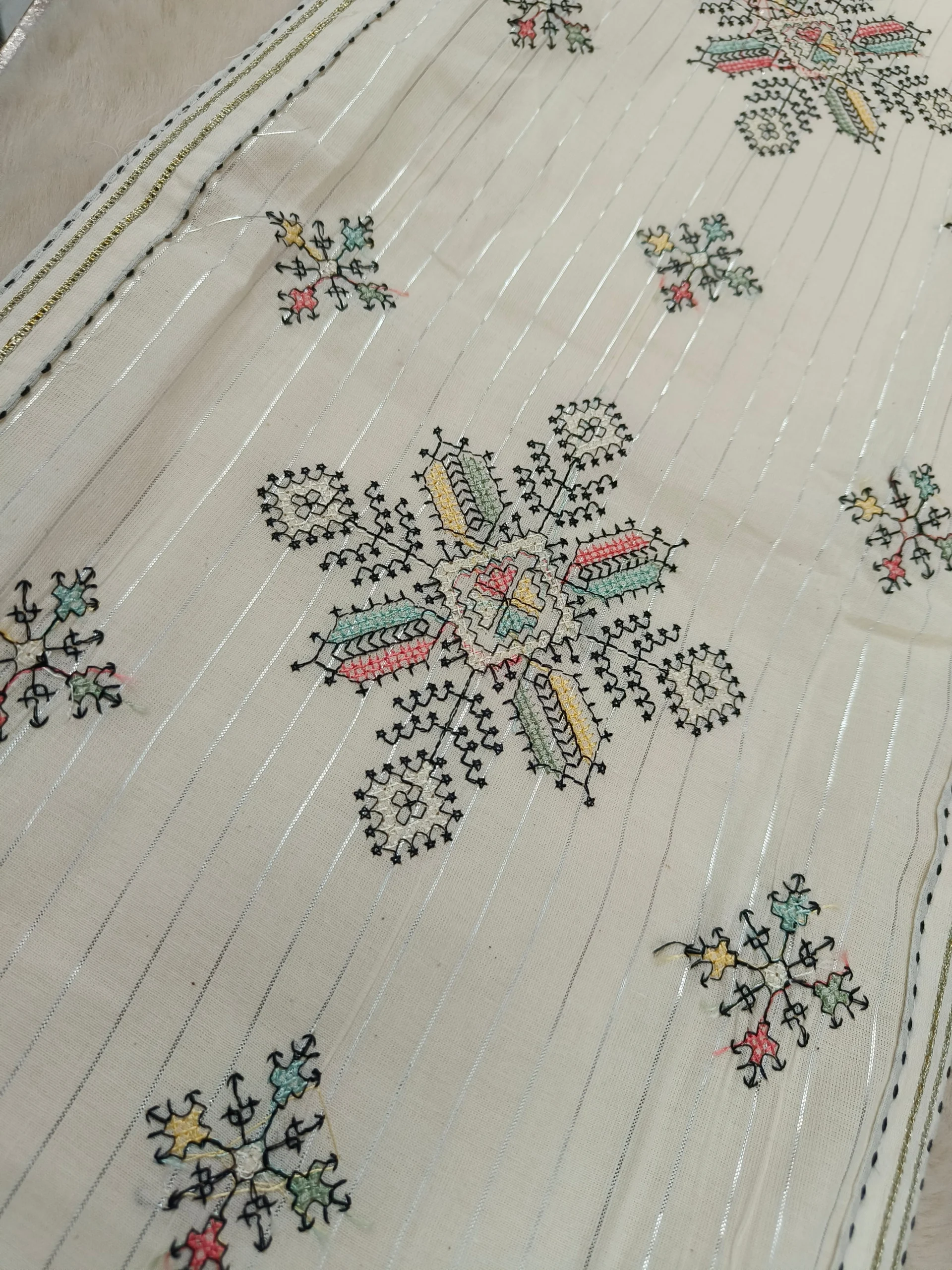 Cotton | Cream & Black | Pakistani Embroidery | Unstitched Suit - Image 2