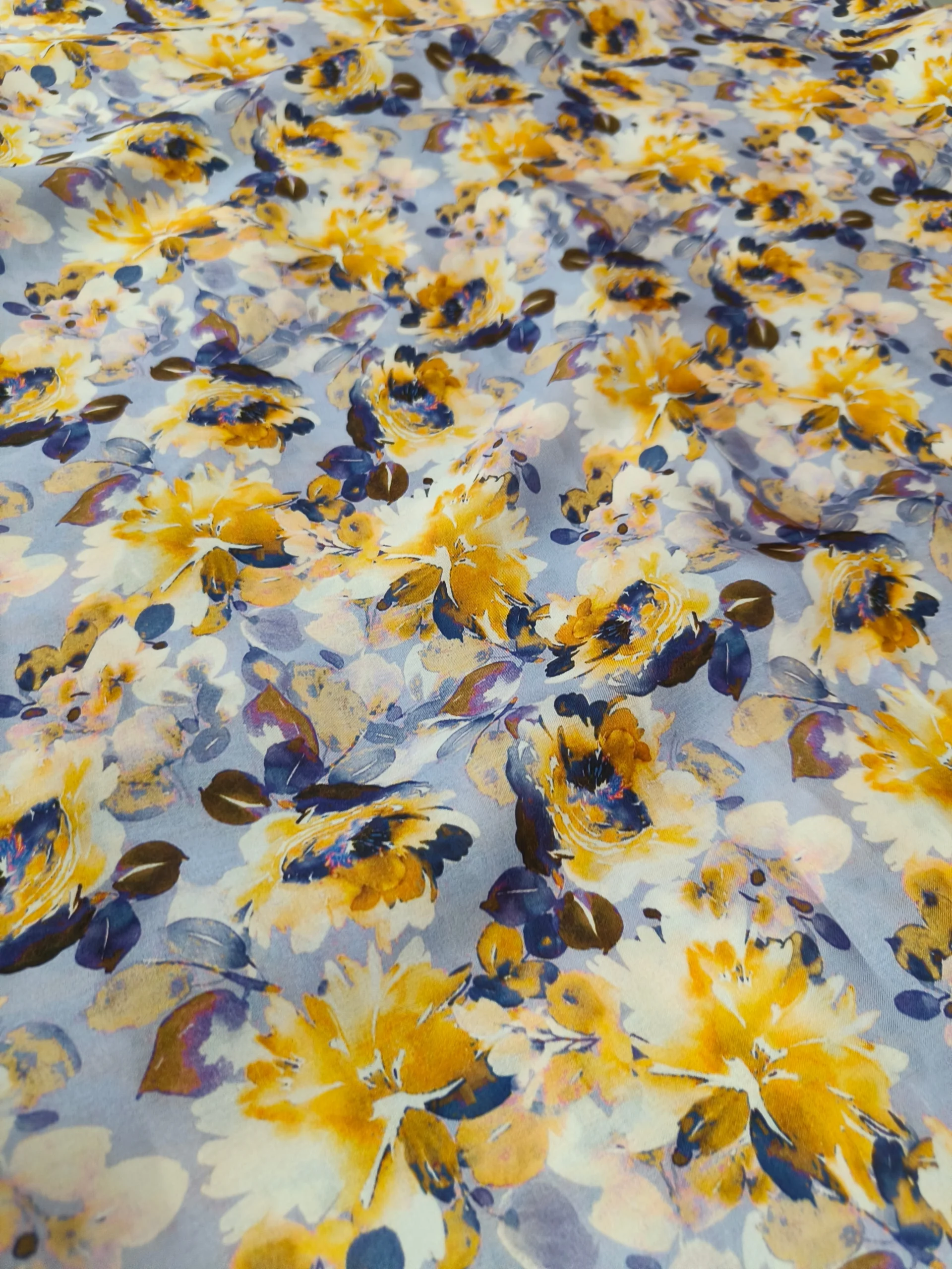 Sartin Silk | Yellow, Navy & Gold Floral | Printed Unstitched Suit - Image 4