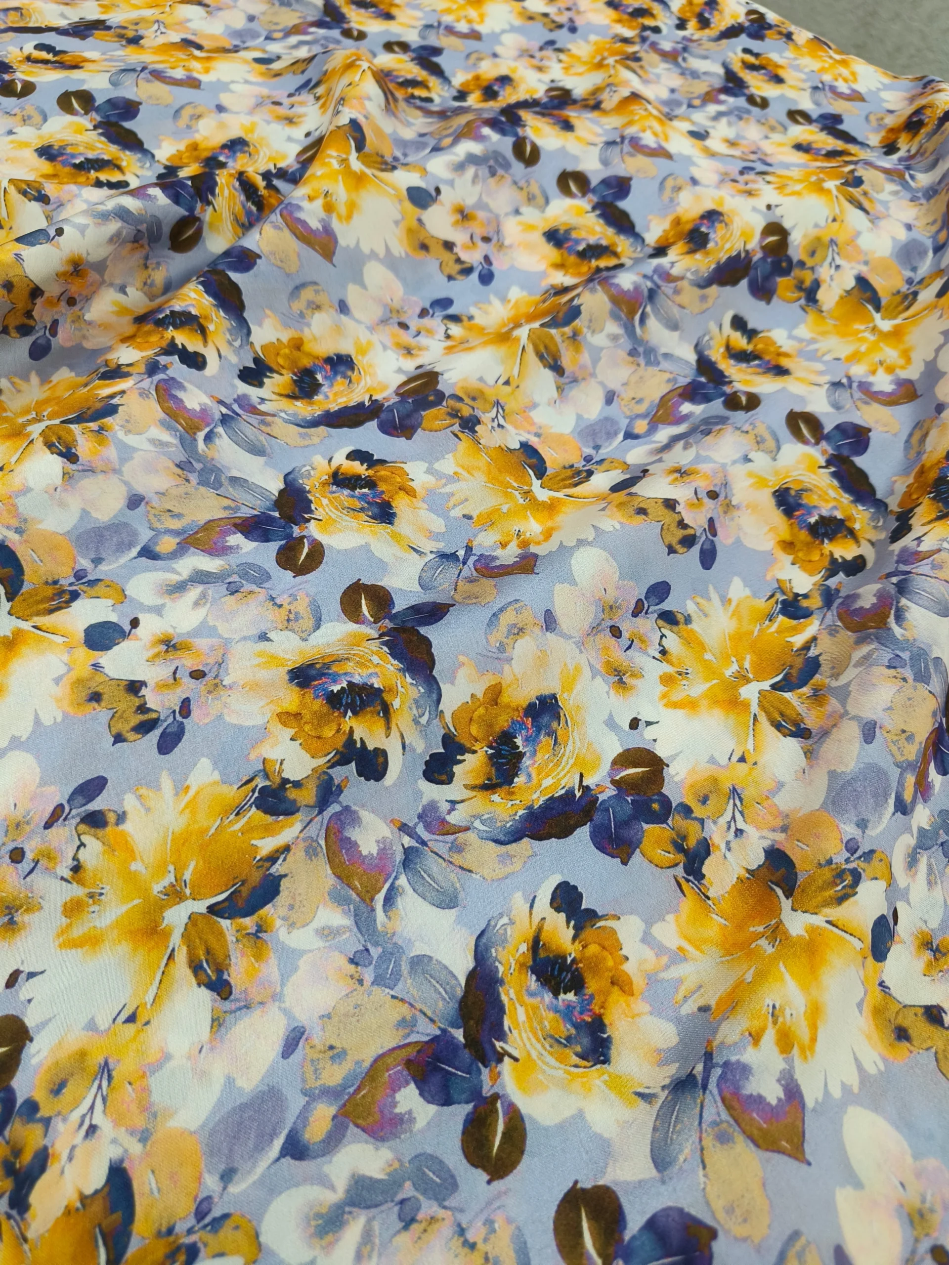 Sartin Silk | Yellow, Navy & Gold Floral | Printed Unstitched Suit - Image 3