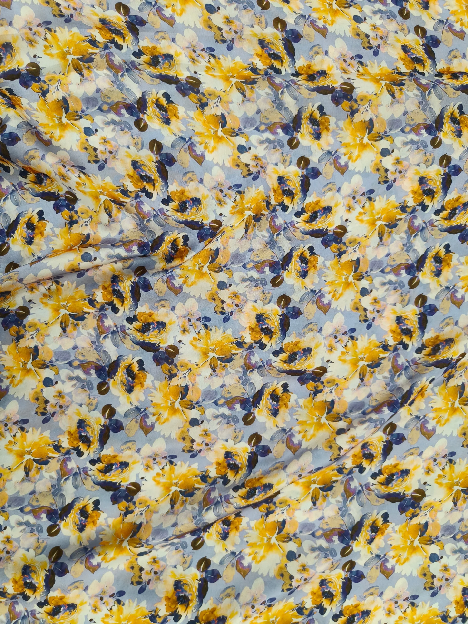 Sartin Silk | Yellow, Navy & Gold Floral | Printed Unstitched Suit - Image 5