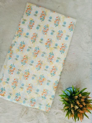 Cotton Cream Floral Printed Unstitched Suit