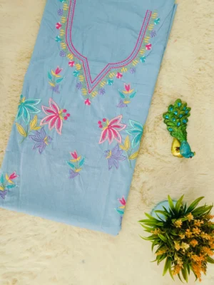 Cotton Light Blue Embroidered Unstitched Suit