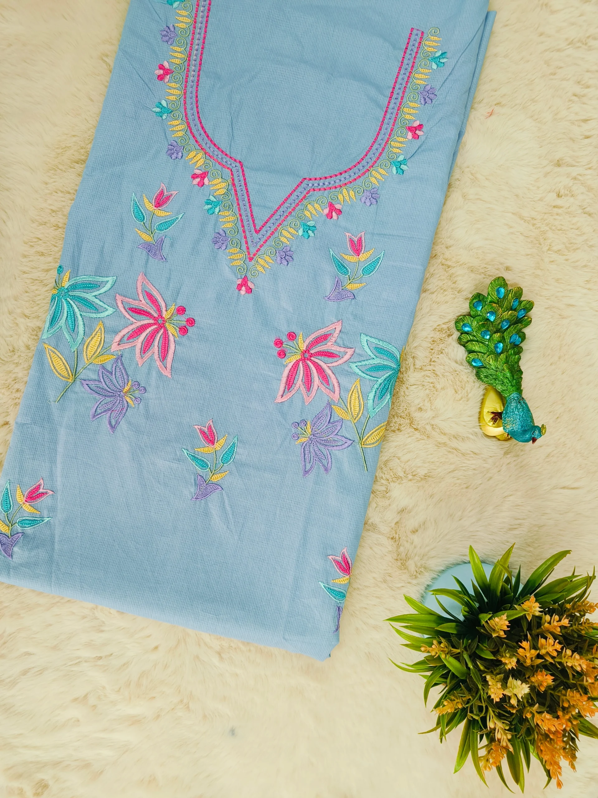 Cotton Light Blue Embroidered Unstitched Suit