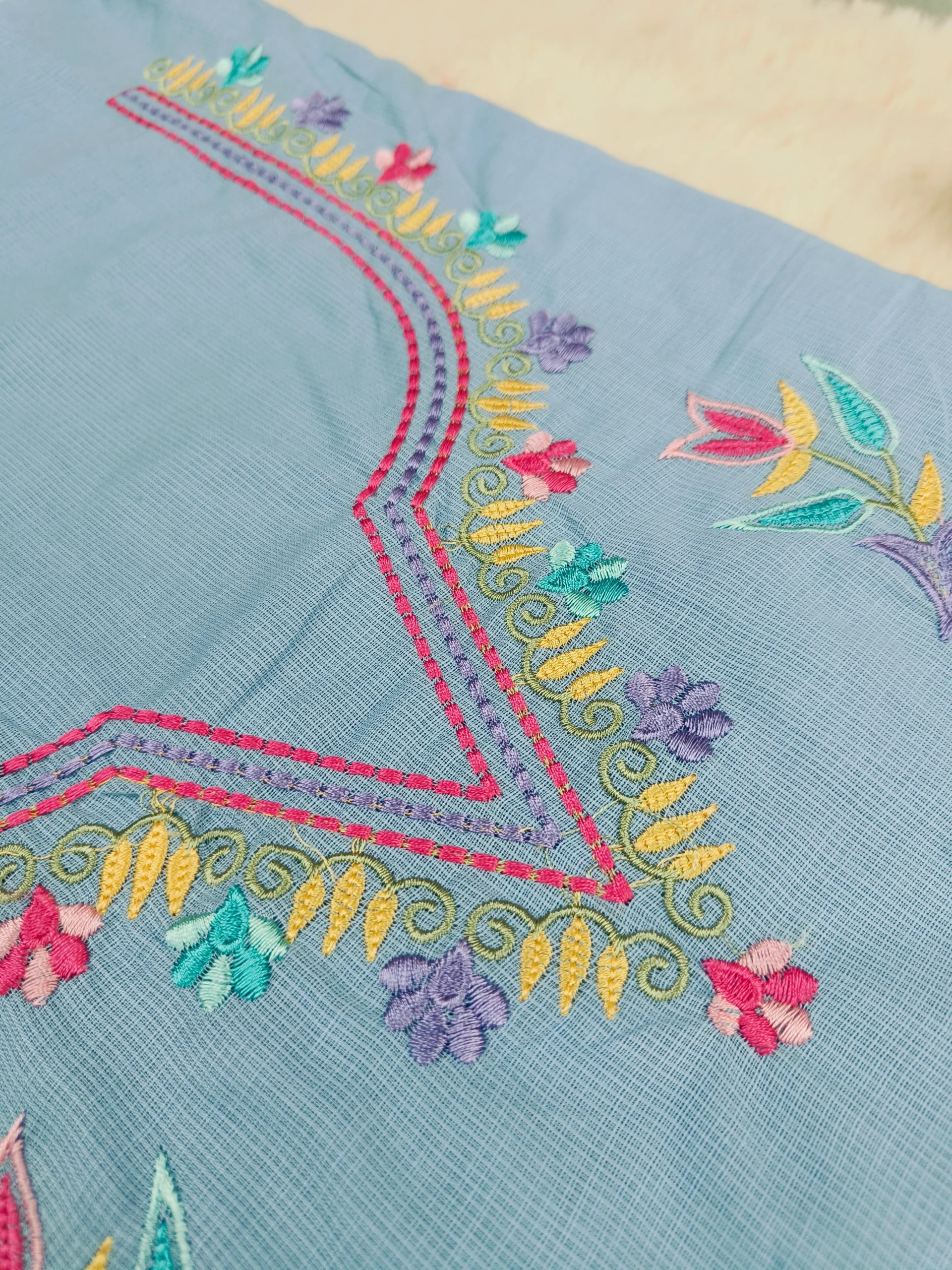 Cotton Light Blue Embroidered Unstitched Suit