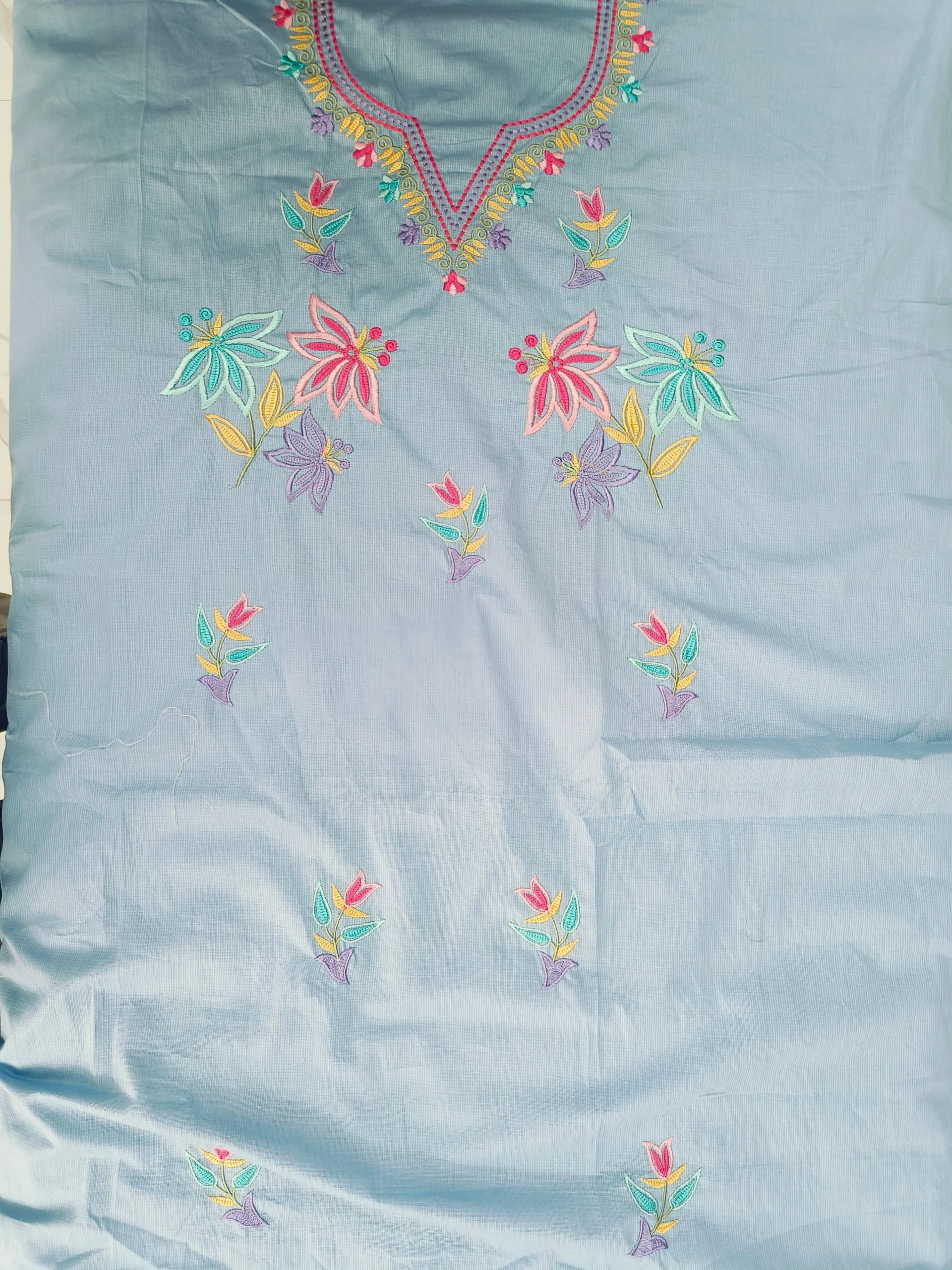 Cotton Light Blue Embroidered Unstitched Suit