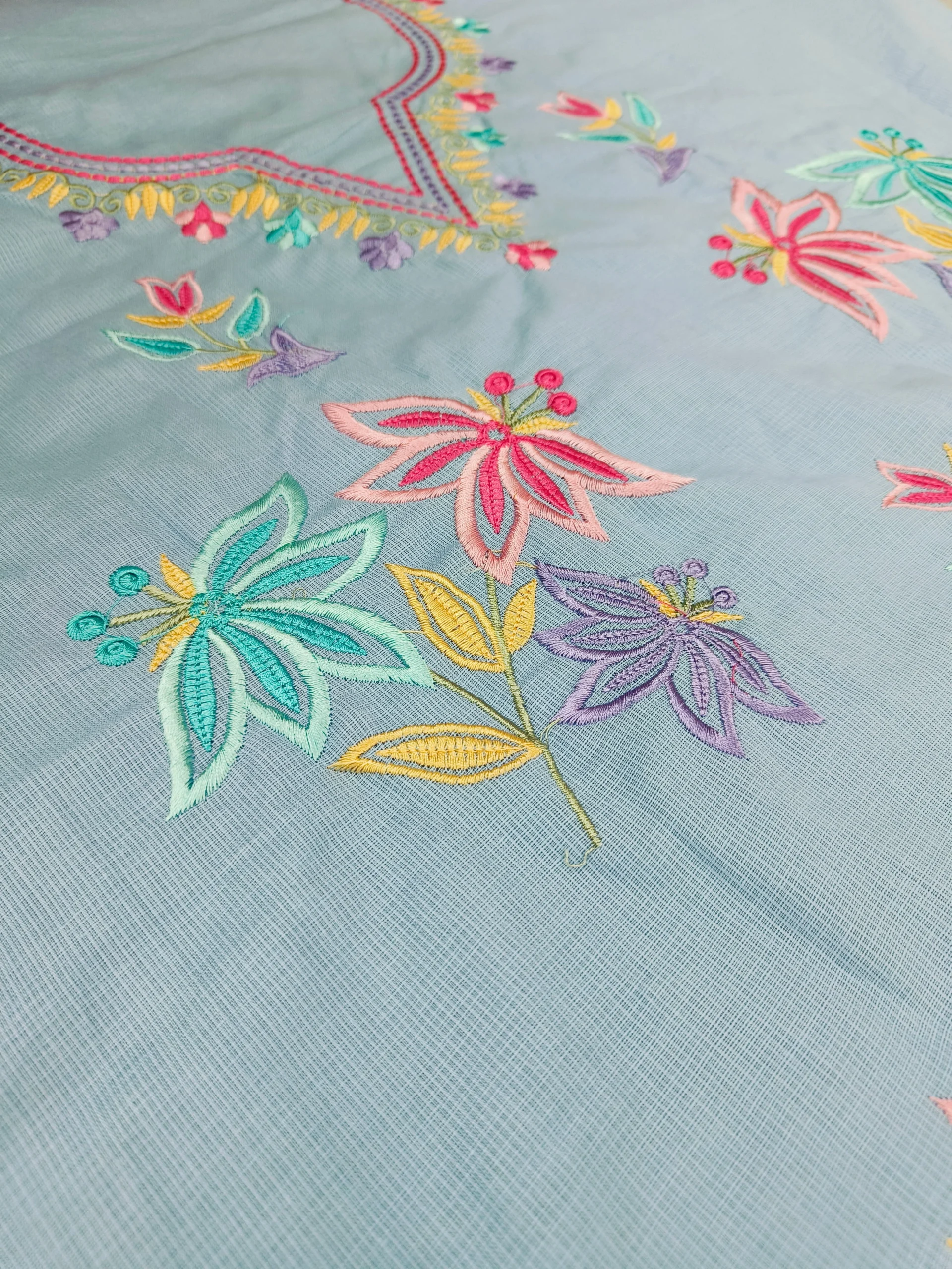 Cotton Light Blue Embroidered Unstitched Suit